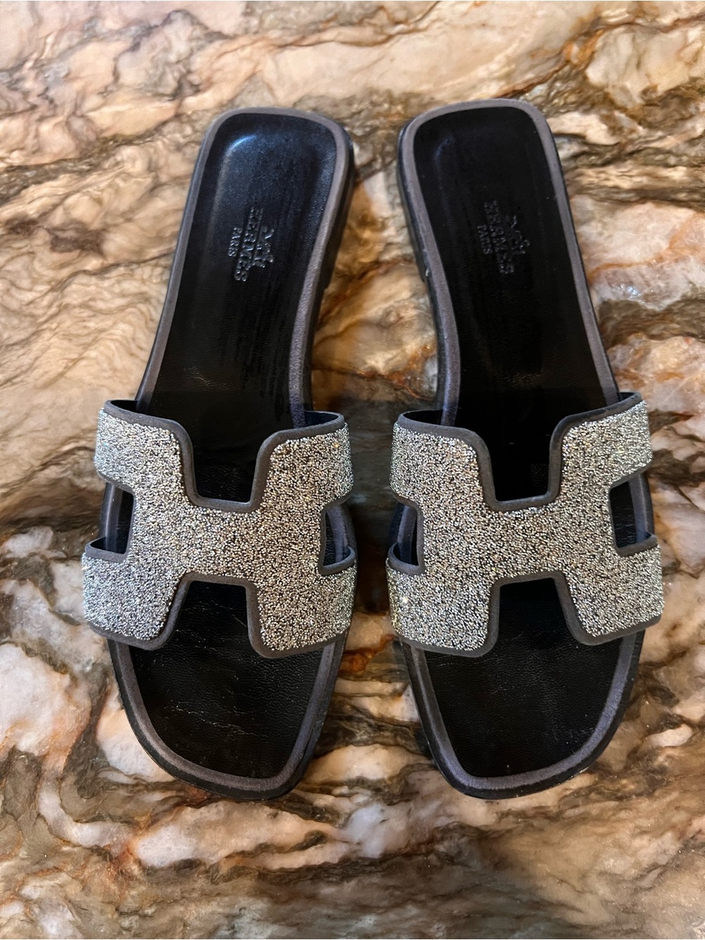 Hermès Oran Crystal H Sandals 38.5 - Rare Silver Rhinestones